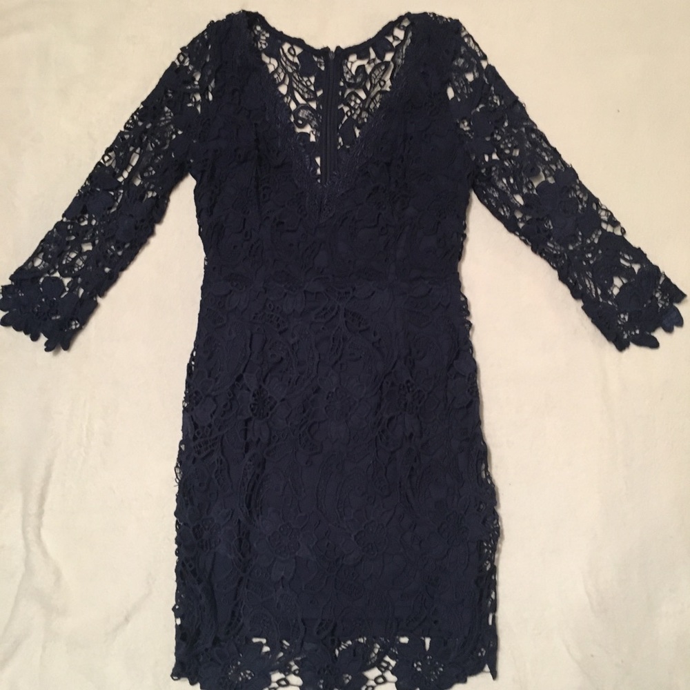 Navy crochet V-neck short dress